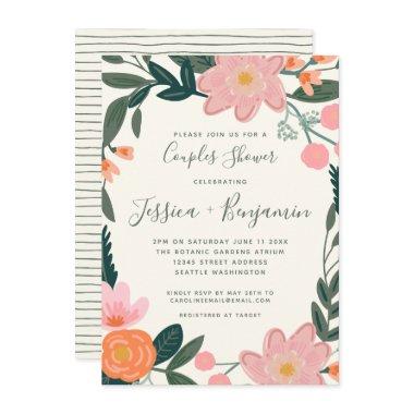 Stylish Pink Garden Floral Couples Shower Invitations