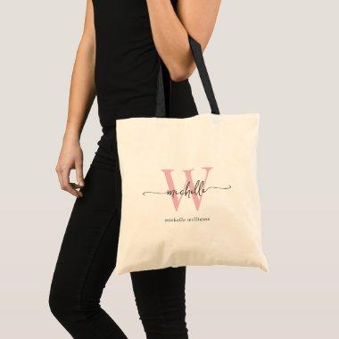 Stylish Pink Modern Monogram Name Girly Script Tote Bag