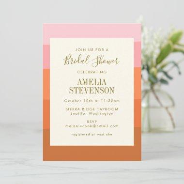 Stylish Pink Orange Abstract Stripes Bridal Shower Invitations