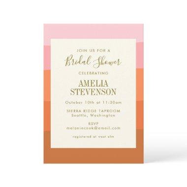 Stylish Pink Orange Abstract Stripes Bridal Shower Invitations