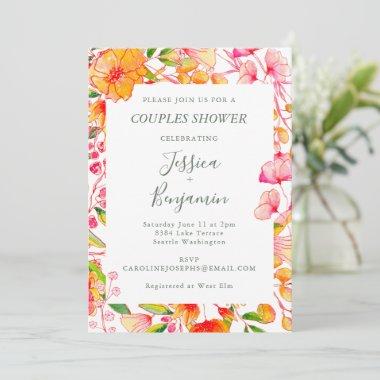 Stylish Pink Orange Botanical Couples Shower Invitations