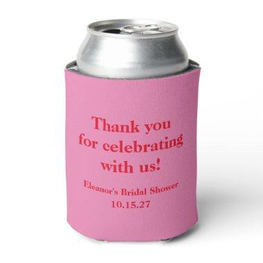 Stylish Pink Red Custom Bridal Shower Thank You Can Cooler