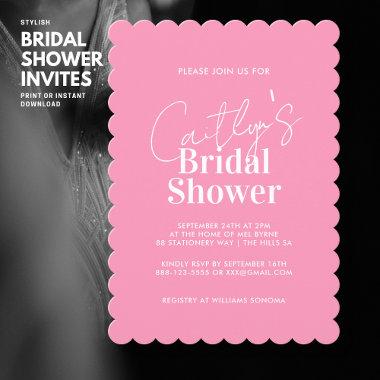 Stylish Pink Typography Bridal Shower Invitations