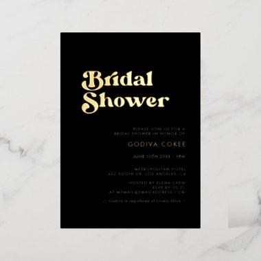 Stylish retro black & gold Bridal shower Foil Invitations
