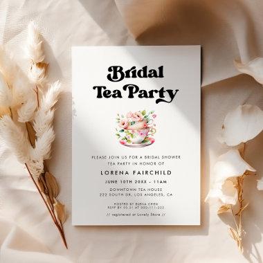 Stylish retro black & white black Bridal Tea Invitations