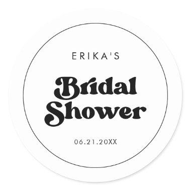 Stylish retro black & white Bridal Shower Classic Round Sticker