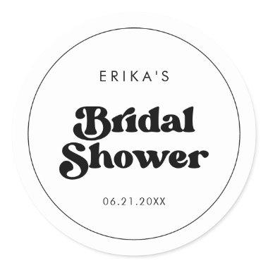 Stylish retro black & white Bridal Shower Classic Round Sticker