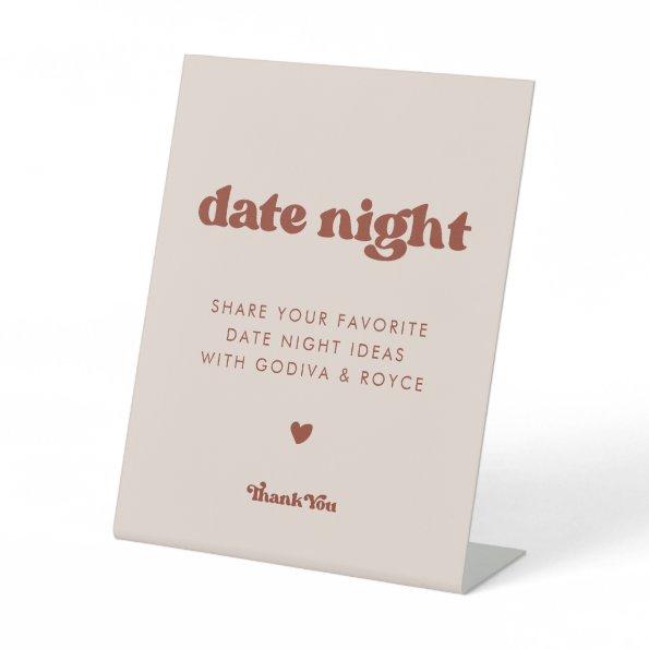 Stylish retro Peach Pink Wedding Date night ideas Pedestal Sign