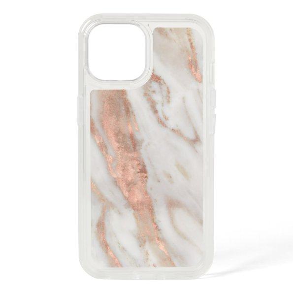 Stylish Rose Gold Elegant White Marble iPhone 15 Case