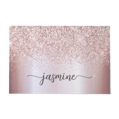 Stylish Rose Gold Glitter Monogram Name Signature Doormat