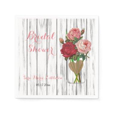 Stylish Rose Mason Jar Bridal Shower Paper Napkins