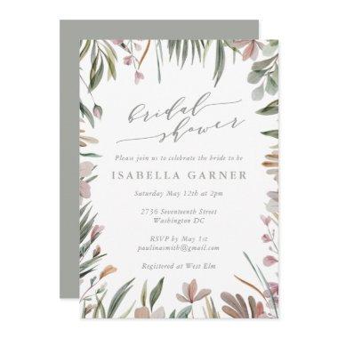 Stylish Rustic Greenery Sage Green Bridal Shower Invitations