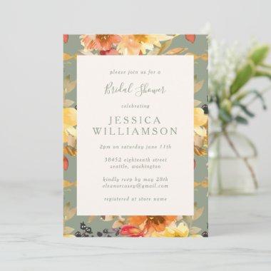 Stylish Sage Botanical Watercolor Bridal Shower Invitations