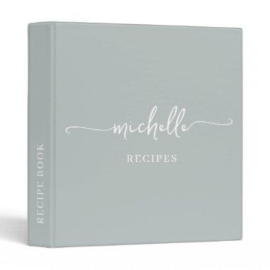 Stylish Sage Green Monogram Cookbook Recipe 3 Ring Binder