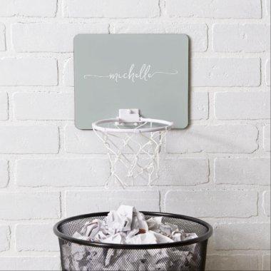 Stylish Sage Green Monogram Name Script Pale Mini Basketball Hoop