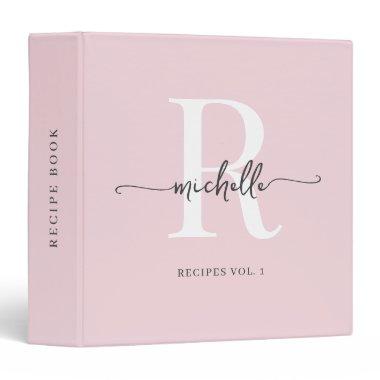 Stylish Script Blush Pink Monogram Cookbook Recipe 3 Ring Binder