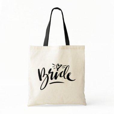 Stylish script typography wedding bride tote bags