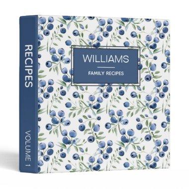 Stylish Watercolor Blueberry Personalized Recipes 3 Ring Binder