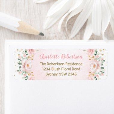 Stylish Watercolor Blush Floral Return Address Label