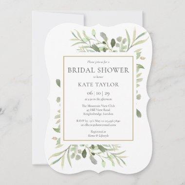 Stylish Watercolor Greenery Bridal Shower Invitations