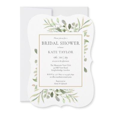 Stylish Watercolor Greenery Bridal Shower Invitations