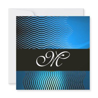 STYLISH WAVES MONOGRAM, blue sapphire Invitations