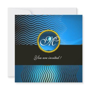 STYLISH WAVES MONOGRAM, blue sapphire Invitations