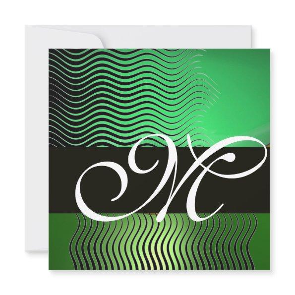 STYLISH WAVES MONOGRAM, emerald green Invitations