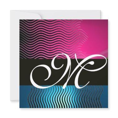 STYLISH WAVES MONOGRAM,pink, blue sapphire Invitations