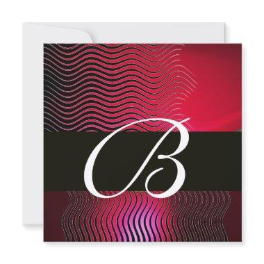 STYLISH WAVES MONOGRAM, Ruby Red Burgundy Invitations