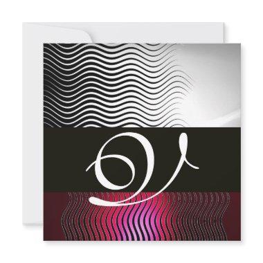 STYLISH WAVES MONOGRAM,White Red Ruby Burgundy Invitations