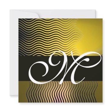 STYLISH WAVES MONOGRAM, yellow topaz Invitations