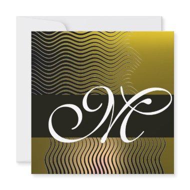 STYLISH WAVES MONOGRAM, yellow topaz Invitations