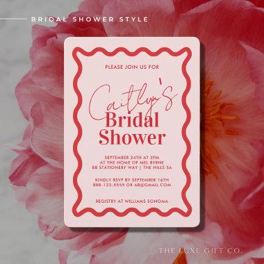 Stylish Wavy Red Border Bridal Shower Invitations