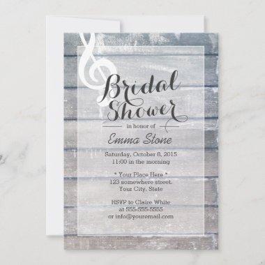 Stylish Weathered Wood Musical Bridal Shower Invitations