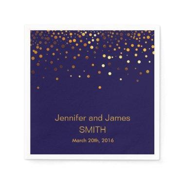 Stylish Wedding Table Blue Gold Conffeti Glitter Paper Napkins