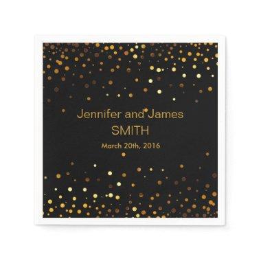 Stylish Wedding Table mini confetti gold Black Paper Napkins