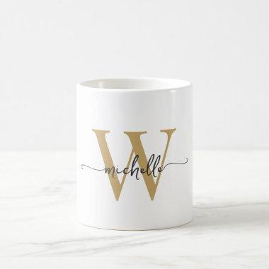 Stylish White and Gold Monogram Name Script Coffee Mug