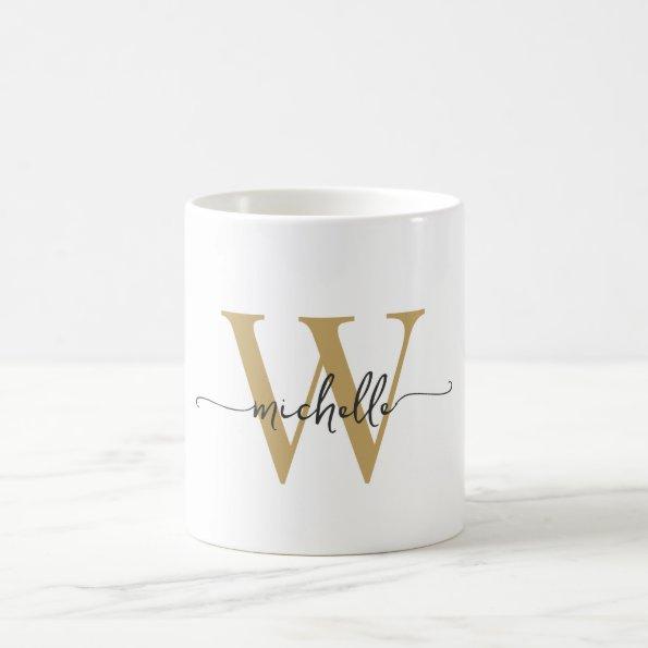 Stylish White and Gold Monogram Name Script Coffee Mug