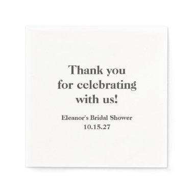 Stylish White Custom Bridal Shower Thank You Napkins