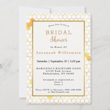Stylish White Gold Honeycomb Bridal Shower Invitations
