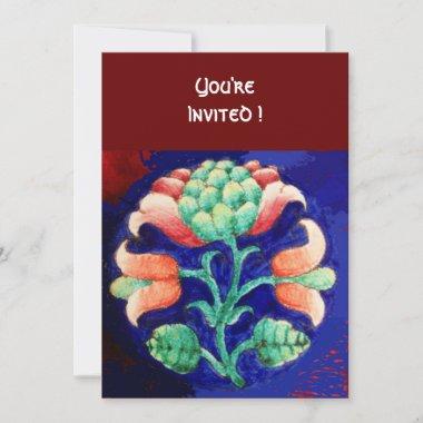 STYLIZED FLOWER/PINK RED GREEN ORANGE BLUE FLORAL Invitations