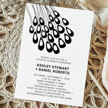 Stylized Peacock Feathers Modern Couples Shower Invitations