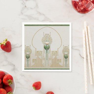 Stylized Tulips Art-Nouveau Medalions Dessert Napkins