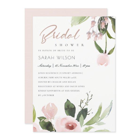 SUBTLE COLOR WASH BLUSH PINK FLORAL BRIDAL SHOWER Invitations