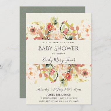 SUBTLE PEACH PINK WATERCOLOR FLORAL BABY SHOWER Invitations
