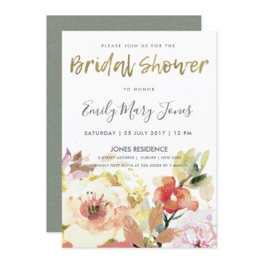 SUBTLE PEACH PINK WATERCOLOR FLORAL BRIDAL SHOWER Invitations