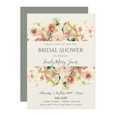 SUBTLE PEACH PINK WATERCOLOR FLORAL BRIDAL SHOWER Invitations