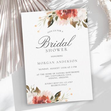Subtle Red and White Floral Bouquet Bridal Shower Invitations