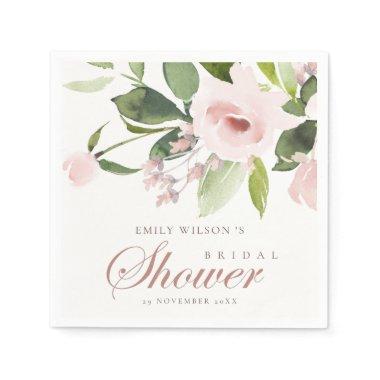 SUBTLE SOFT BLUSH PINK ROSE FLORAL BRIDAL SHOWER NAPKINS